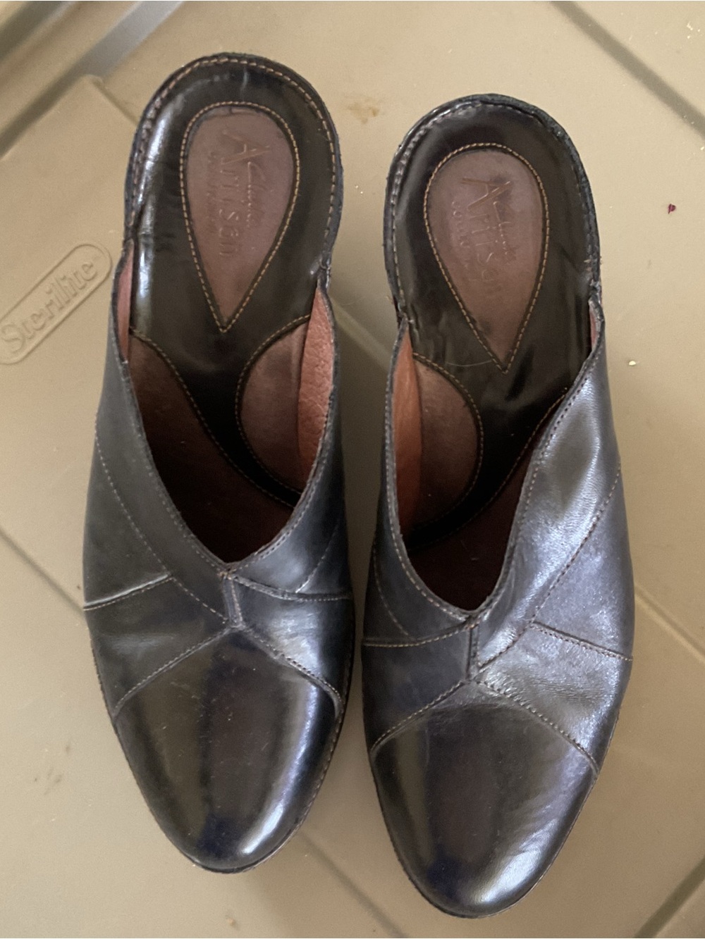Clarks Black Leather Slip-On Heeled Mules
